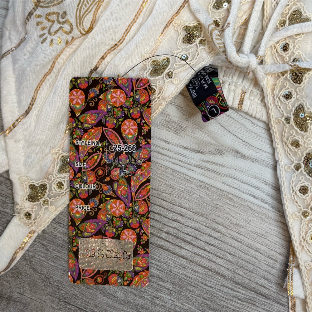 Anthropologie Me 2 Magic Cream and Gold Bohemian Dress Womens Size L NWT - Picture 4 of 12